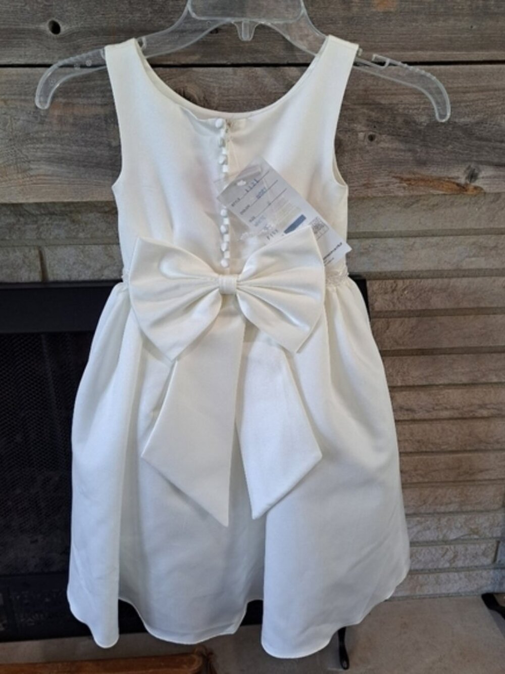 New Sweetie Pie Girls Size 2 Ivory Satin Flower Girl Dress Buttons Beaded Belt
